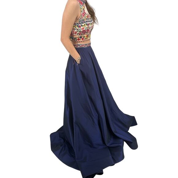 Sherri Hill 50080 2 Piece Prom Dress Size 2 Event Party Embroidered Navy Multi - Picture 12 of 16